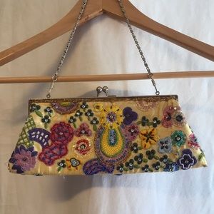 Vintage Nine West Beaded silky clutch bag with chain strap